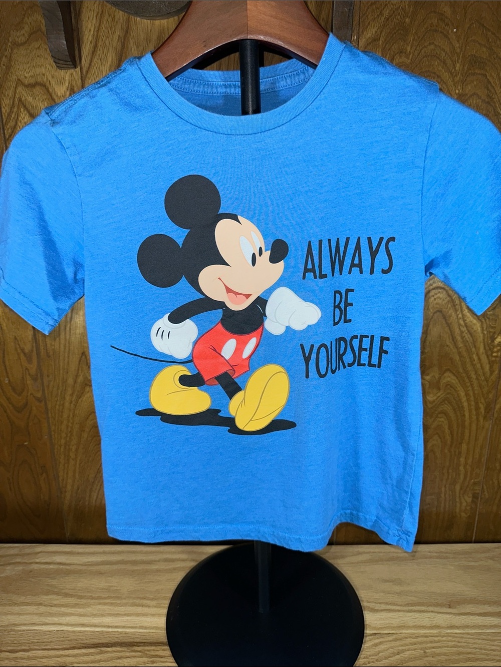 🎉Disney Blue Mickey Mouse "Always Be Yourself" Short Sleeve Tee. D217